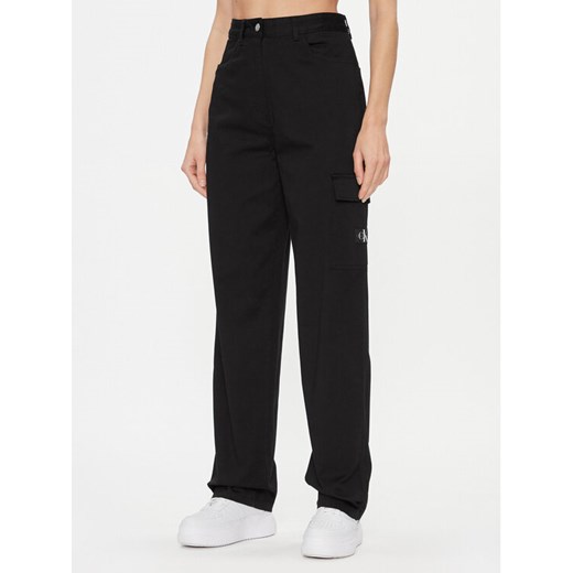 Calvin Klein Jeans Spodnie materiałowe Stretch Twill High Rise Straight J20J221297 Czarny Regular Fit ze sklepu MODIVO w kategorii Spodnie damskie - zdjęcie 184623315