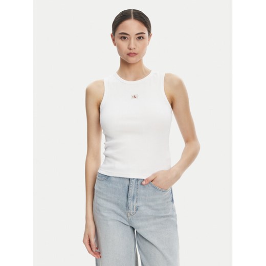 Calvin Klein Jeans Top LV047C201G Biały Slim Fit ze sklepu MODIVO w kategorii Bluzki damskie - zdjęcie 184623328