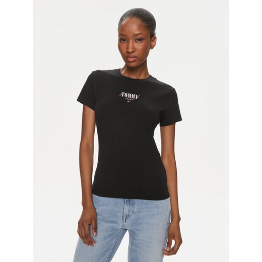 Tommy Jeans T-Shirt Essential DW0DW17839 Czarny Slim Fit ze sklepu MODIVO w kategorii Bluzki damskie - zdjęcie 184623626