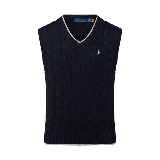 Polo Ralph Lauren Męski sweter z dzianiny Mężczyźni Bawełna granatowy jednolity ze sklepu vangraaf w kategorii Kamizelki męskie - zdjęcie 184627195