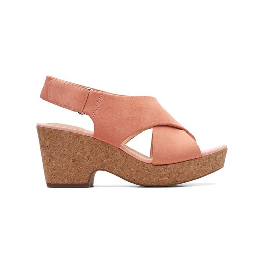 Clarks Skórzane sandały w kolorze jasnoróżowym na obcasie ze sklepu Limango Polska w kategorii Sandały damskie - zdjęcie 184628847