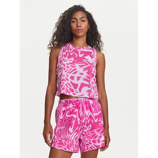 adidas Koszulka techniczna Train Essentials Allover Print Workout JC6650 Fioletowy Regular Fit ze sklepu MODIVO w kategorii Bluzki damskie - zdjęcie 184629077