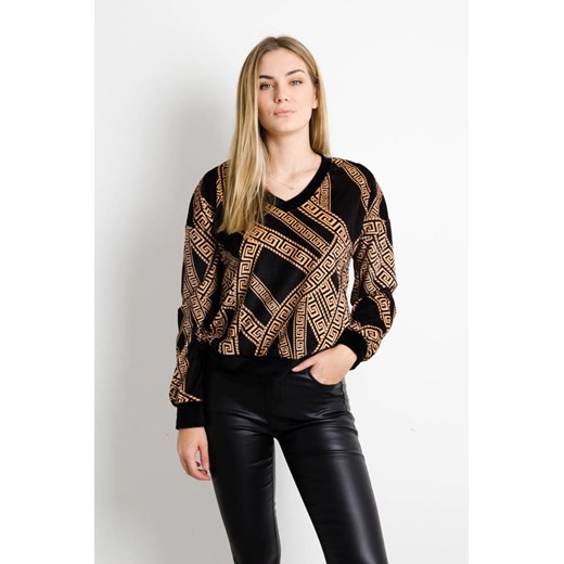 CZARNA WELUROWA BLUZA ZE WZOREM ze sklepu olika.com.pl w kategorii Bluzy damskie - zdjęcie 184630025