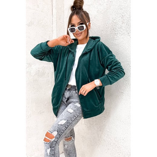 BLUZA ZAPINANA Z OZDOBNYM ZAMKIEM- BUTELKOWA ZIELEŃ ze sklepu olika.com.pl w kategorii Bluzy damskie - zdjęcie 184630077