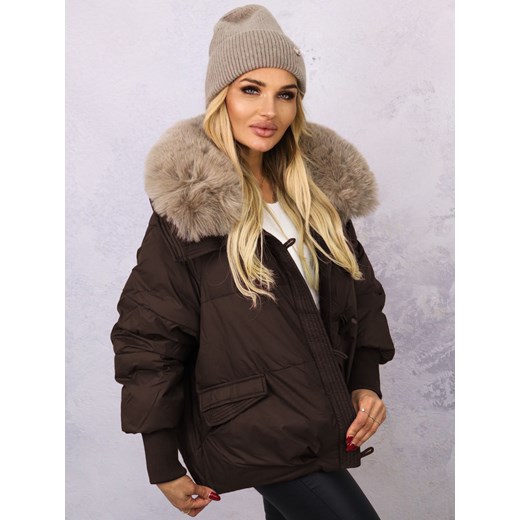 KURTKA OVERSIZE Z FUTERKIEM- CZEKOLADOWA ze sklepu olika.com.pl w kategorii Kurtki damskie - zdjęcie 184630216