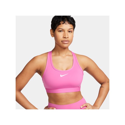 Damski stanik sportowy z wkładkami Nike Swoosh Medium Support - Czerwony ze sklepu Nike poland w kategorii Biustonosze - zdjęcie 184631316