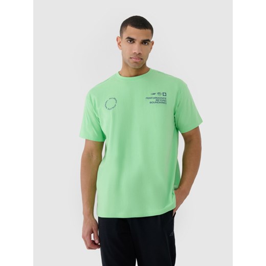 Męski t-shirt oversize z nadrukiem 4F 4FRSS25TTSHM2691 - zielony ze sklepu Sportstylestory.com w kategorii T-shirty męskie - zdjęcie 184631429
