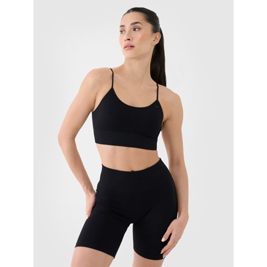 Damski biustonosz treningowy 4F 4FWSS25USBAF151 - czarny ze sklepu Sportstylestory.com w kategorii Biustonosze - zdjęcie 184631439