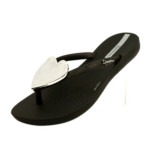 Japonki dziewczęce MAXI FASHION Kids Ipanema 82598 ze srebrnym serduszkiem czarne ze sklepu ButyModne.pl w kategorii Klapki dziecięce - zdjęcie 184632285