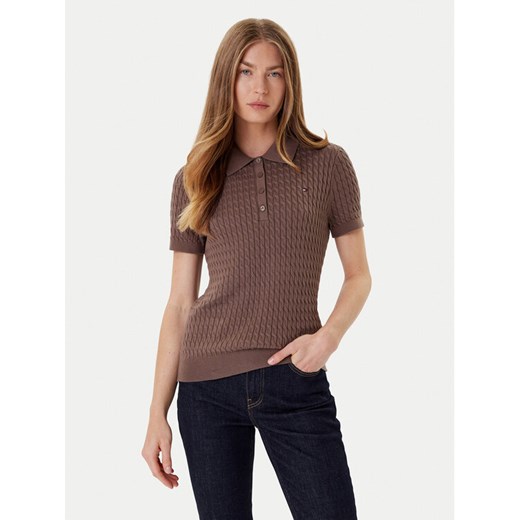 Tommy Hilfiger Sweter Fine WW0WW41474 Brązowy Regular Fit ze sklepu MODIVO w kategorii Swetry damskie - zdjęcie 184632595