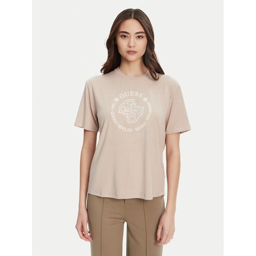 Guess T-Shirt V5YI05 KCOA2 Beżowy Regular Fit ze sklepu MODIVO w kategorii Bluzki damskie - zdjęcie 184632688