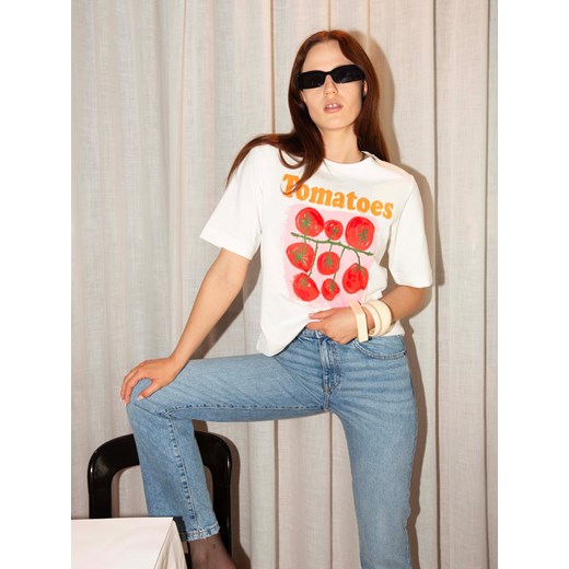 Reserved - T-shirt z nadrukiem - złamana biel Reserved M promocja Reserved