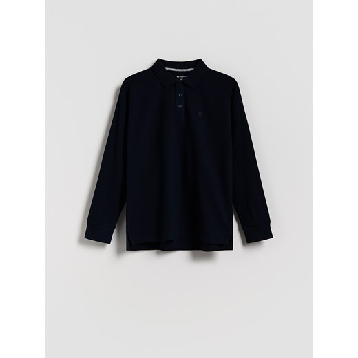 Reserved - Bawełniany longsleeve polo - granatowy ze sklepu Reserved w kategorii T-shirty chłopięce - zdjęcie 184637956