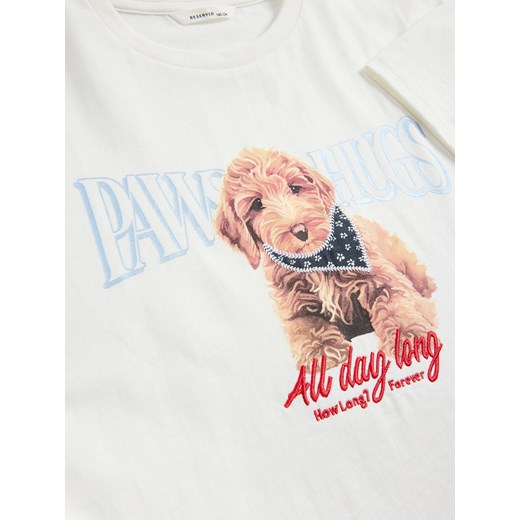 Reserved - T-shirt z nadrukiem - złamana biel Reserved 146 (10 lat) Reserved