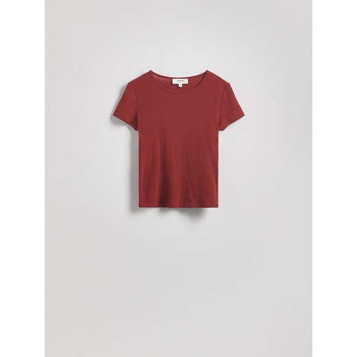 Reserved - Bawełniany t-shirt slim fit - ciemnofioletowy ze sklepu Reserved w kategorii Bluzki damskie - zdjęcie 184639256