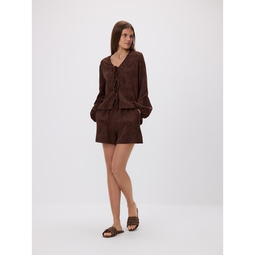 Reserved - Bluzka z wiązaniem z przodu - ciemnobrązowy Reserved XL Reserved