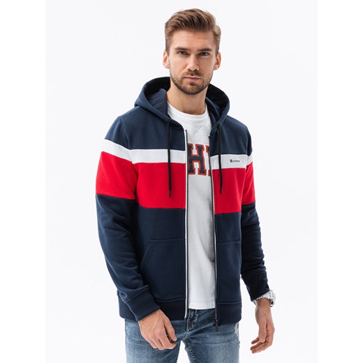 Bluza męska trzykolorowa rozpinana z kapturem - granatowa V1 B1420 S promocja ombre