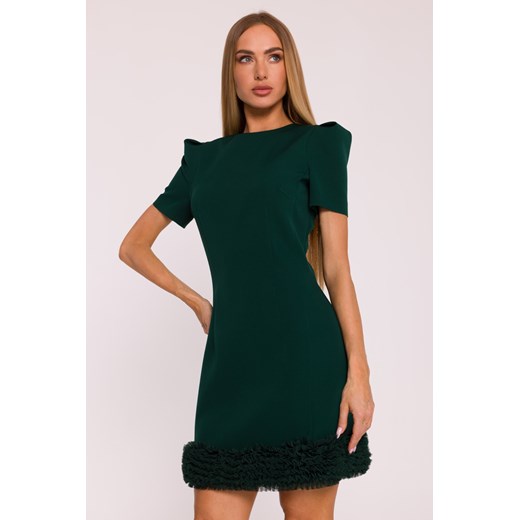 Elegancka sukienka mini z marszczonym tiulem - butelkowa zieleń ze sklepu Cudmoda w kategorii Sukienki - zdjęcie 184646647