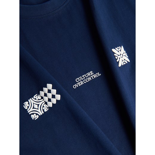 Reserved - T-shirt regular z nadrukiem - granatowy Reserved M Reserved