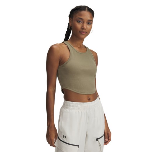 Damski top basic Under Armour UA Rival Rib Tank - brązowy ze sklepu Sportstylestory.com w kategorii Bluzki damskie - zdjęcie 184647919