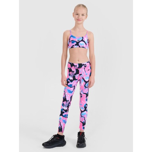 Dziewczęce legginsy sportowe 4F 4FJWSS25TFTIF296 - multikolor ze sklepu Sportstylestory.com w kategorii Spodnie dziewczęce - zdjęcie 184648006