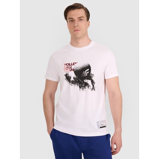 Męski t-shirt z nadrukiem 4F 4FRAW25TTSHM3235 - biały ze sklepu Sportstylestory.com w kategorii T-shirty męskie - zdjęcie 184648139