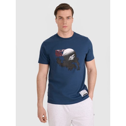 Męski t-shirt z nadrukiem 4F 4FRAW25TTSHM3235 - turkusowy ze sklepu Sportstylestory.com w kategorii T-shirty męskie - zdjęcie 184648155