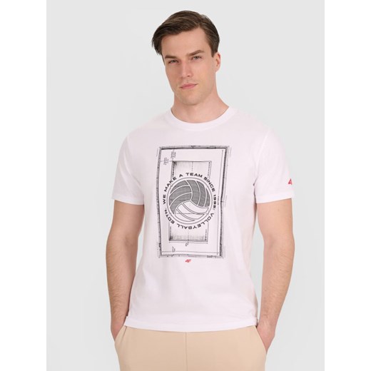 Męski t-shirt z nadrukiem 4F 4FRAW25TTSHM3236 - biały ze sklepu Sportstylestory.com w kategorii T-shirty męskie - zdjęcie 184648169