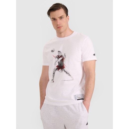 Męski t-shirt z nadrukiem 4F 4FRAW25TTSHM3237 - biały ze sklepu Sportstylestory.com w kategorii T-shirty męskie - zdjęcie 184648205