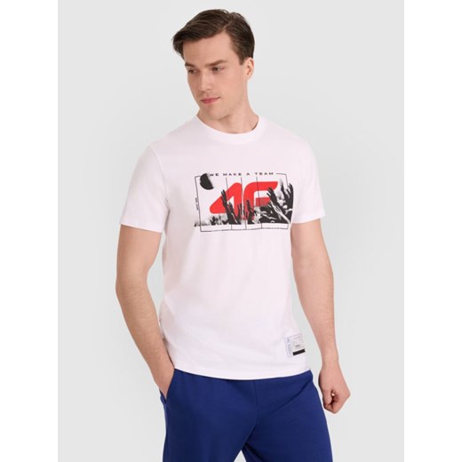 Męski t-shirt z nadrukiem 4F 4FRAW25TTSHM3298 - biały ze sklepu Sportstylestory.com w kategorii T-shirty męskie - zdjęcie 184648235