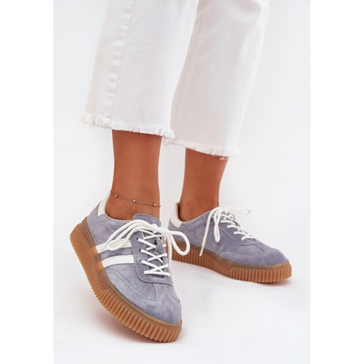 Boto Zamszowe Sneakersy Damskie Na Platformie Niebieskie Venera ze sklepu ButyModne.pl w kategorii Buty sportowe damskie - zdjęcie 184649579