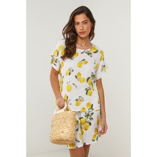 Le Monde du Lin Lniana koszulka w kolorze biało-żółtym Le Monde Du Lin 34/36 promocyjna cena Limango Polska