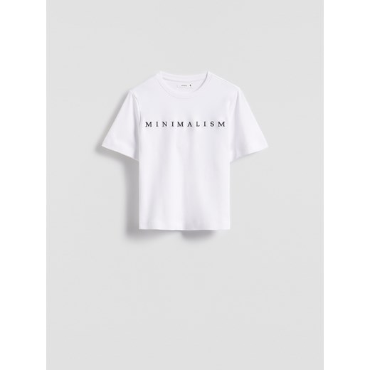 Reserved - T-shirt z haftowanym napisem - biały ze sklepu Reserved w kategorii Bluzki damskie - zdjęcie 184655606