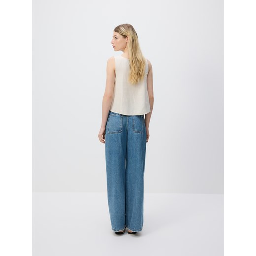 Reserved - Top z dodatkiem lnu - beżowy Reserved XS Reserved