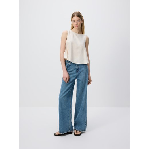 Reserved - Top z dodatkiem lnu - beżowy Reserved XL Reserved