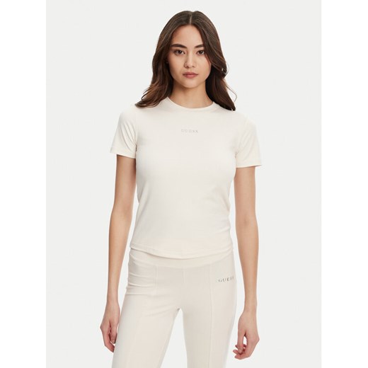 Guess T-Shirt V5RI10 KCD02 Écru Regular Fit ze sklepu MODIVO w kategorii Bluzki damskie - zdjęcie 184657339