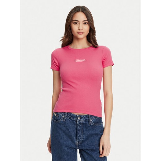Guess Jeans T-Shirt W5YP37 KA0H1 Różowy Slim Fit ze sklepu MODIVO w kategorii Bluzki damskie - zdjęcie 184657387