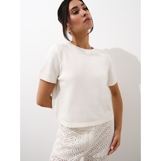 Mohito - Bawełniany kremowy sweter z krótkim rękawem - kremowy Mohito XS Mohito