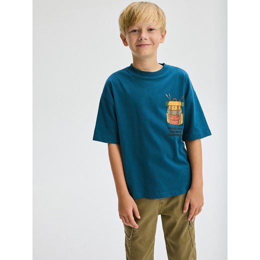 Reserved - T-shirt oversize - ciemny turkus Reserved 134 (8 lat) promocja Reserved