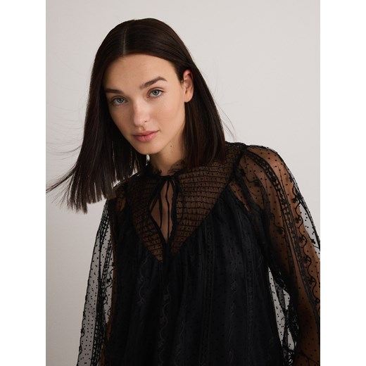 Reserved - Bluzka z koronki - czarny Reserved XL wyprzedaż Reserved
