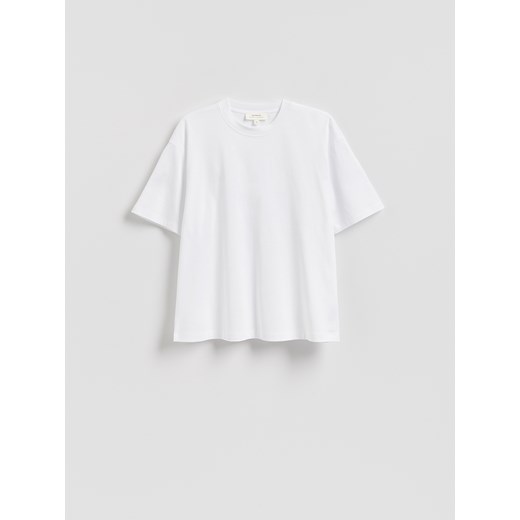 Reserved - T-shirt oversize z merceryzowanej bawełny - biały ze sklepu Reserved w kategorii Bluzki damskie - zdjęcie 184662025