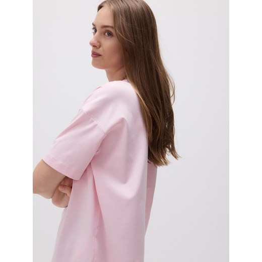 Reserved - T-shirt oversize z merceryzowanej bawełny - pastelowy róż ze sklepu Reserved w kategorii Bluzki damskie - zdjęcie 184662029