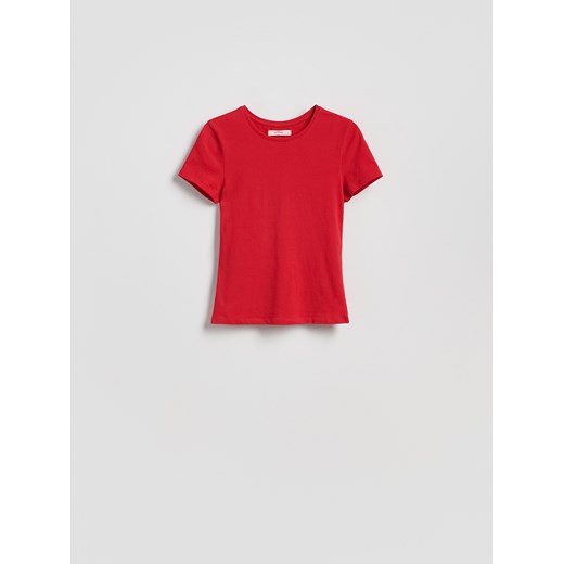 Reserved - Bawełniany t-shirt slim fit - czerwony ze sklepu Reserved w kategorii Bluzki damskie - zdjęcie 184662149