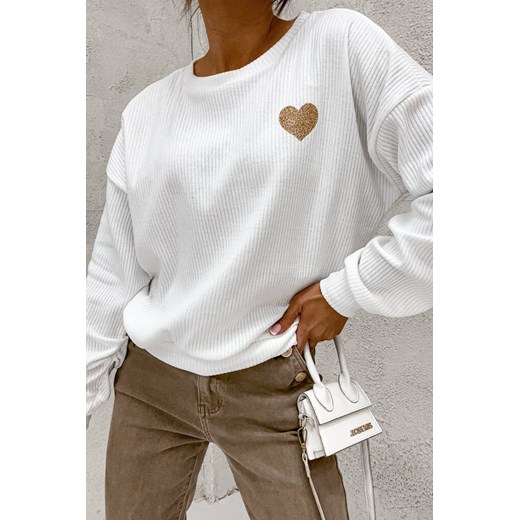BLUZKA OVERSIZE W PRĄŻKI Z SERCEM- BIAŁA ze sklepu olika.com.pl w kategorii Bluzki damskie - zdjęcie 184669008