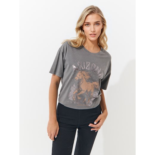Mohito - T-shirt z nadrukiem - szary ze sklepu Mohito w kategorii Bluzki damskie - zdjęcie 184673908