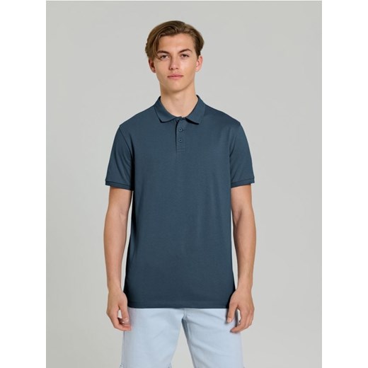 Sinsay - Bawełniana koszulka polo - niebieski ze sklepu Sinsay w kategorii T-shirty męskie - zdjęcie 184674876