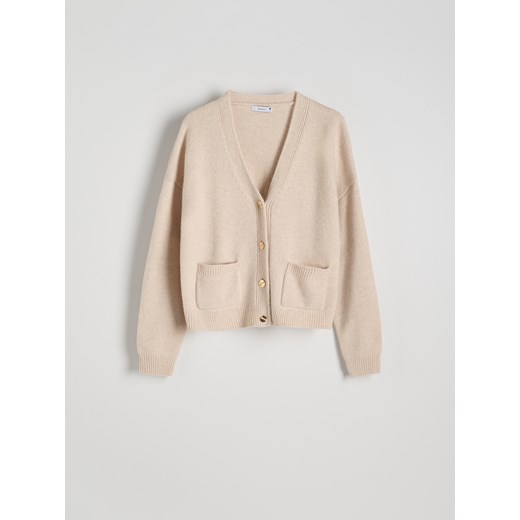 Reserved - Wełniany kardigan z kieszeniami - beżowy Reserved S Reserved okazja