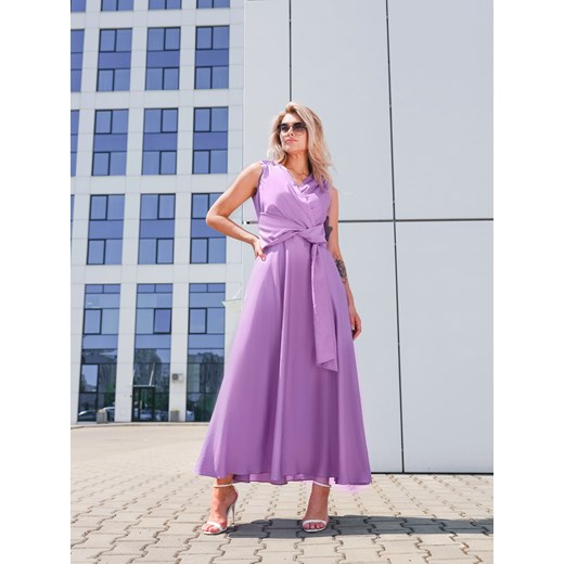 Lawendowa sukienka maxi z bawełny z wiązaniem EyeForFashion ze sklepu Eye For Fashion w kategorii Sukienki - zdjęcie 184676476