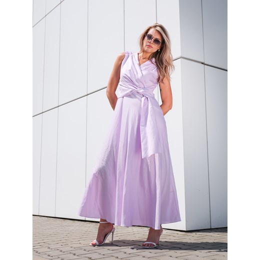 Jasnofioletowa sukienka maxi z bawełny z wiązaniem EyeForFashion ze sklepu Eye For Fashion w kategorii Sukienki - zdjęcie 184676478