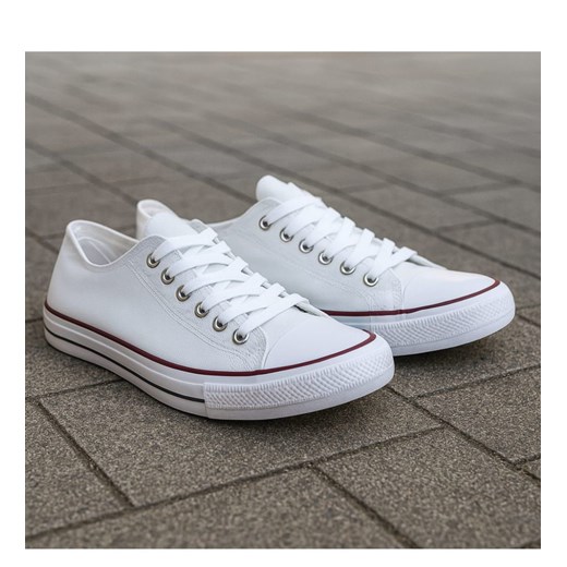Trampki męskie Sznurowane białe z tkaniny /F5-3 17948T234/ ze sklepu Pantofelek24.pl w kategorii Trampki męskie - zdjęcie 184676779